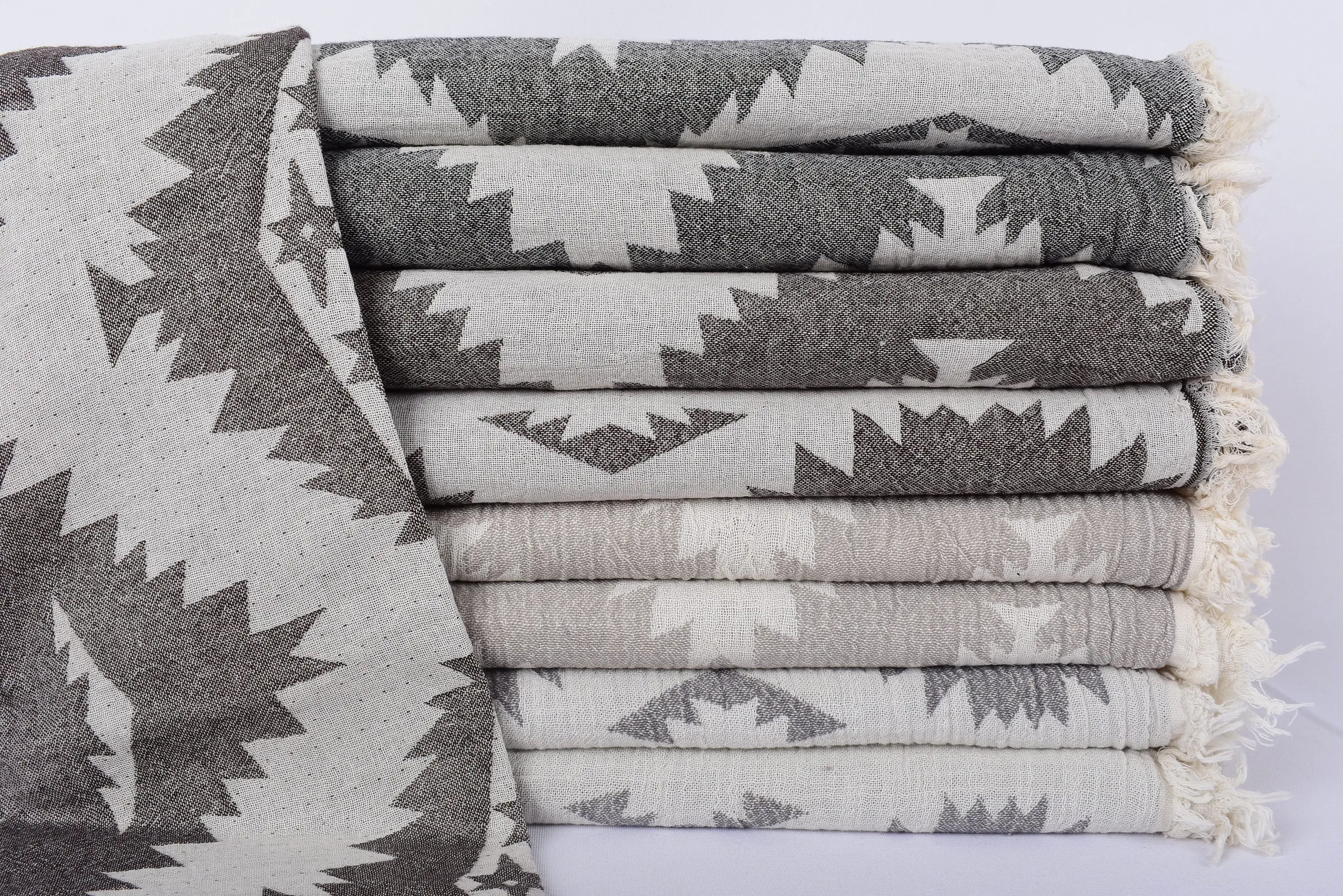 Bridal Shower Favor Turkish Cotton Light Gray Geometric Towel, 70x36 Inches - 1