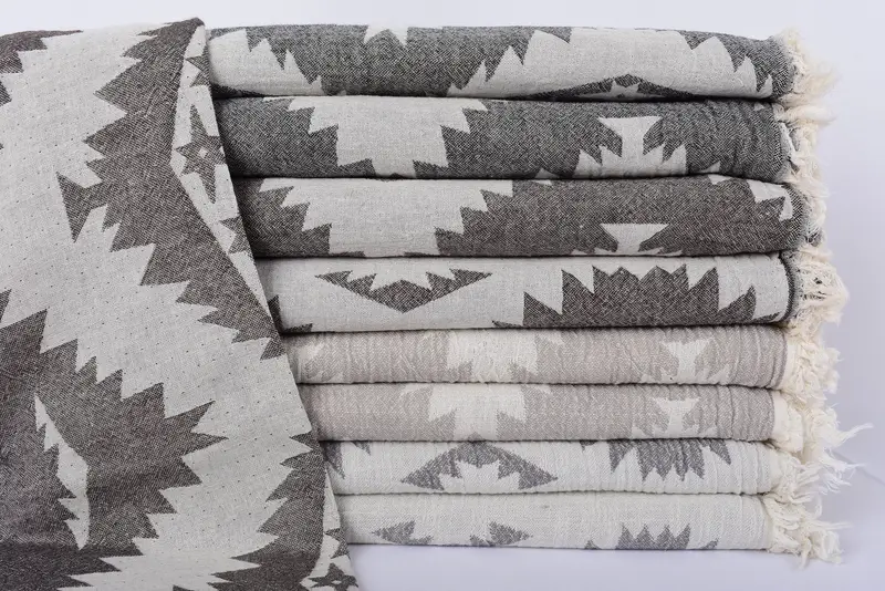 Bridal Shower Favor Turkish Cotton Light Gray Geometric Towel, 70x36 Inches