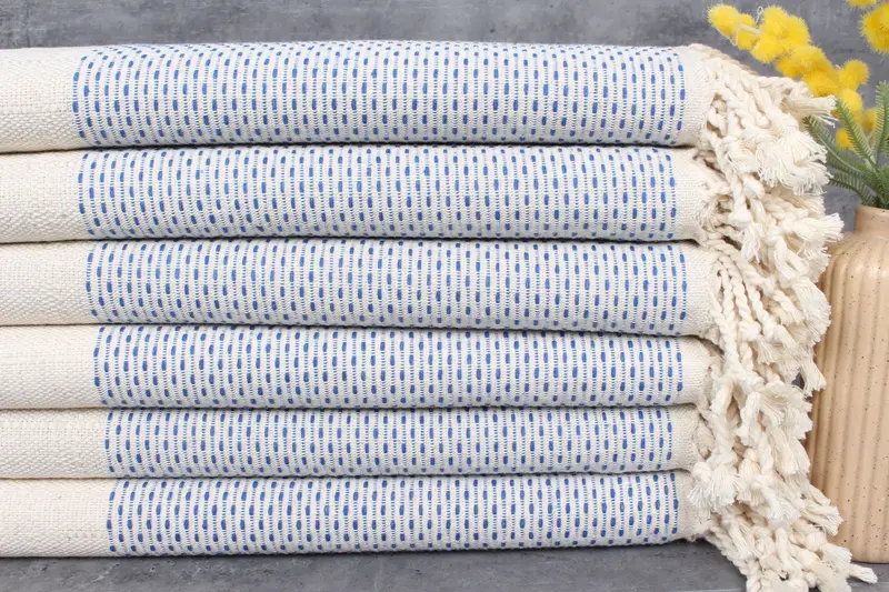 Turkish Towel Organic Cotton Sax Blue, Linen Towel 40x71 Inches