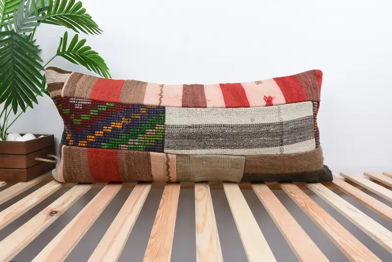 Pillow Cover, 16x36 Blue Cushion Case, Bolster Throw Cushion Cover, Home Decor Pillow, Throw Kilim Pillow, Turkish Pillow - 1