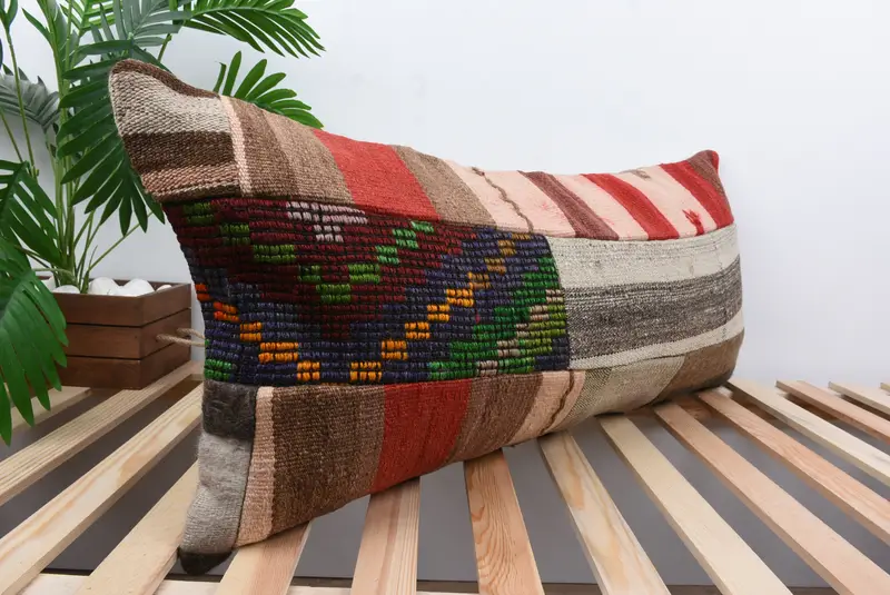 Pillow Cover, 16x36 Blue Cushion Case, Bolster Throw Cushion Cover, Home Decor Pillow, Throw Kilim Pillow, Turkish Pillow - 4