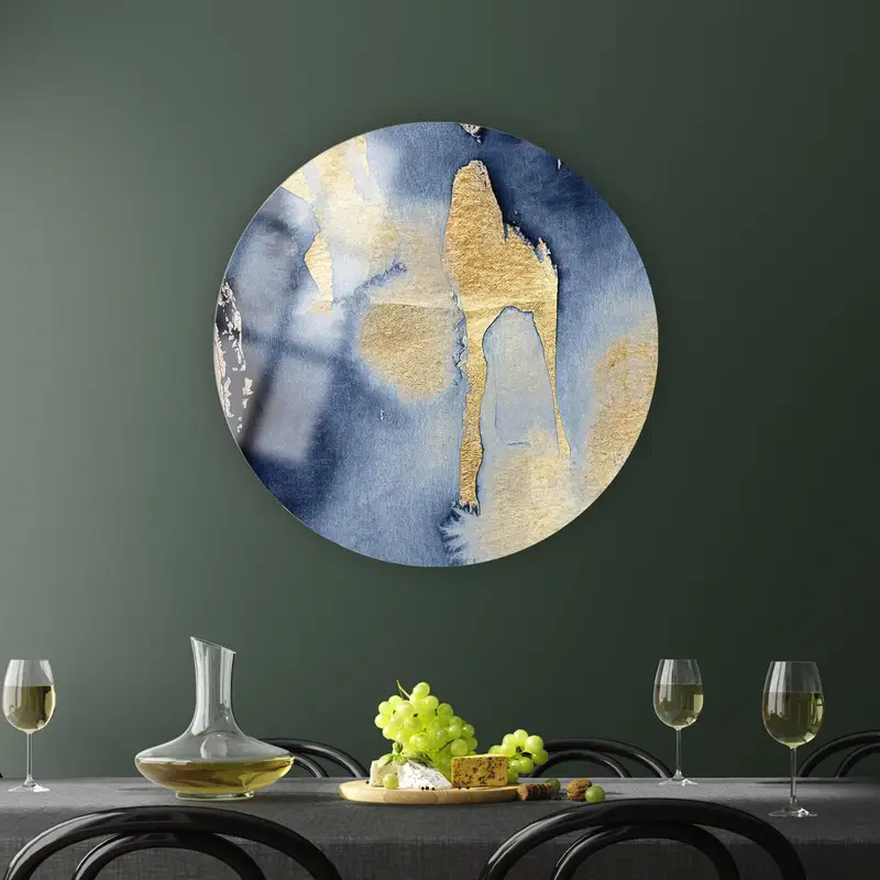 ネイビーブルーのきらめくモダンな抽象プリントキャンバスアート