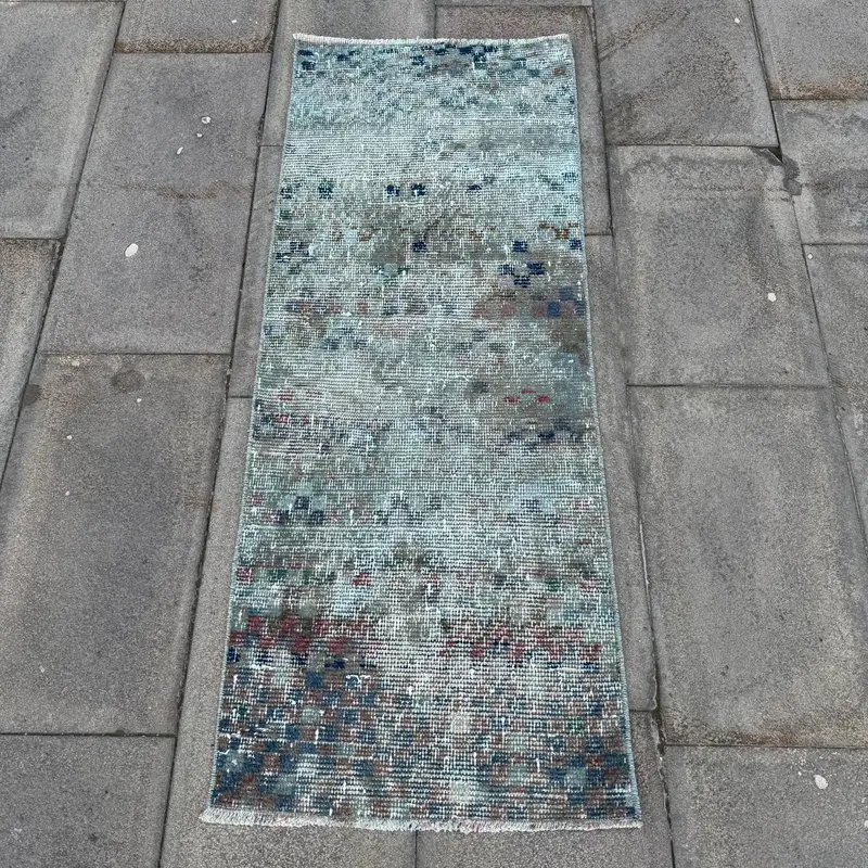 Alfombra verde y azul, 1,7x4,3 ft Elegante estampado liso