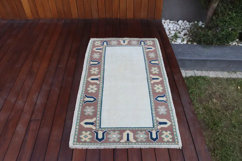 Türk Oushak Halısı 2.6x4.4 ft (80x134 cm), Kahverengi Katı Vintage Halı - 1