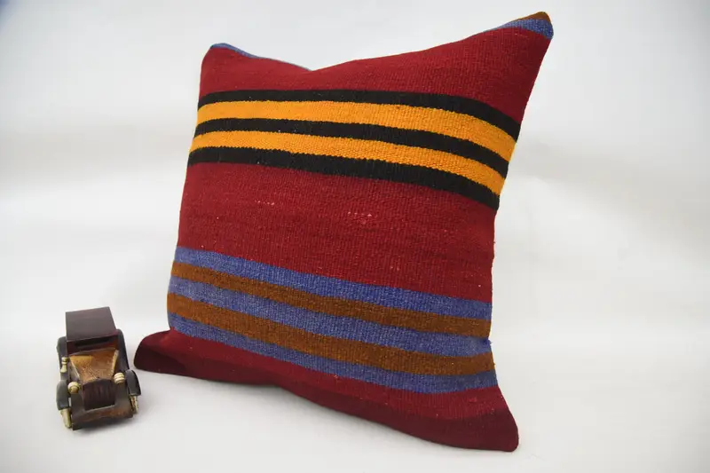 20x20 Red Cushion Case, Pillow Case, Vintage Pillow, Kilim Rug Pillow, Vintage Kilim Throw Pillow, Antique Pillows - 3