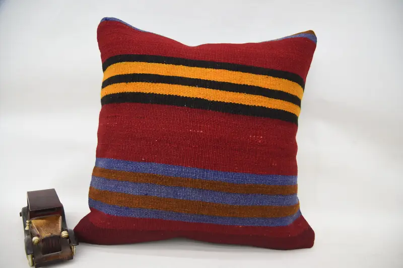 20x20 Red Cushion Case, Pillow Case, Vintage Pillow, Kilim Rug Pillow, Vintage Kilim Throw Pillow, Antique Pillows - 4
