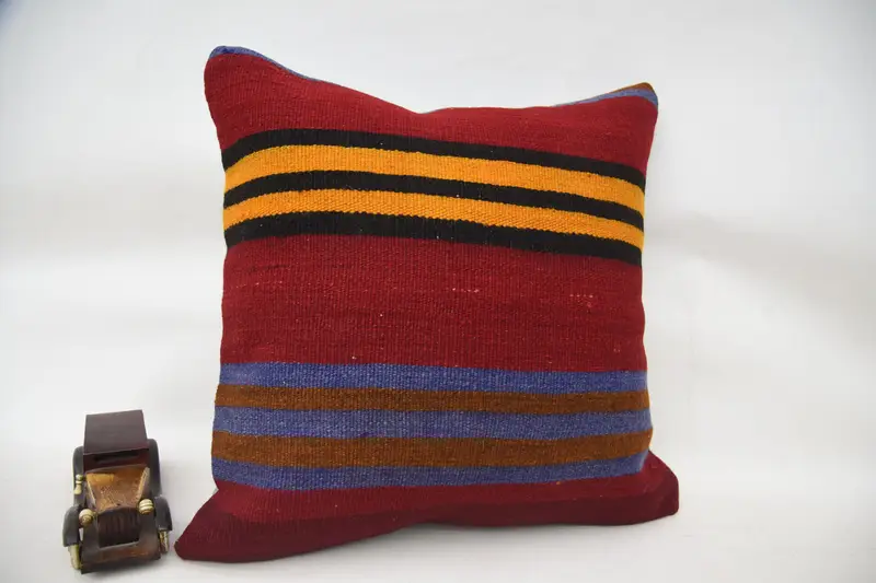 20x20 Red Cushion Case, Pillow Case, Vintage Pillow, Kilim Rug Pillow, Vintage Kilim Throw Pillow, Antique Pillows - 2