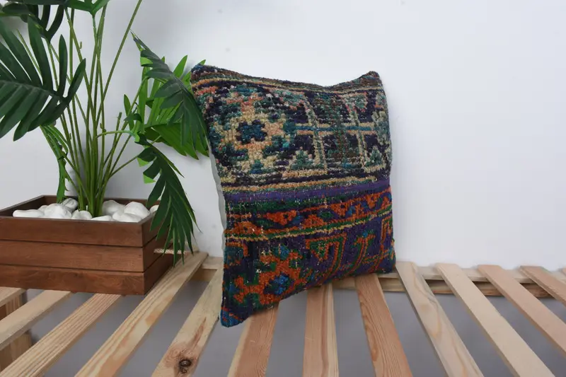 Home Decor Pillow, Pillow, One Of A Kind Pillow Sham, Pillow for Sofa, Handmade Throw Pillow Case, 16x16 Green Cushion Cover, Kilim Cushion Sham - 4