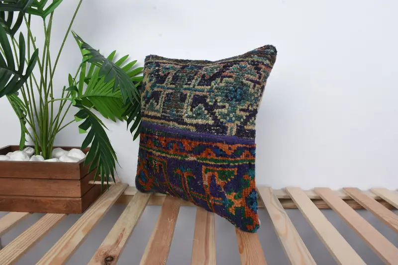 Home Decor Pillow, Pillow, One Of A Kind Pillow Sham, Pillow for Sofa, Handmade Throw Pillow Case, 16x16 Green Cushion Cover, Kilim Cushion Sham - 5