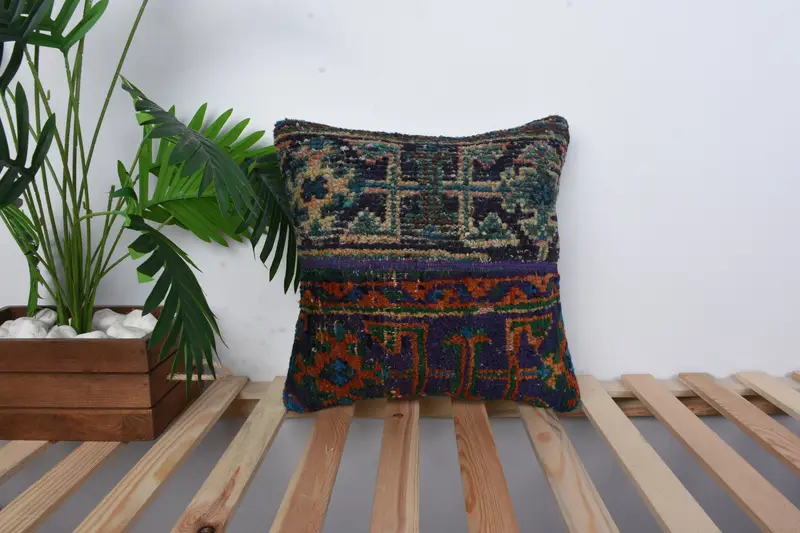 Home Decor Pillow, Pillow, One Of A Kind Pillow Sham, Pillow for Sofa, Handmade Throw Pillow Case, 16x16 Green Cushion Cover, Kilim Cushion Sham - 1