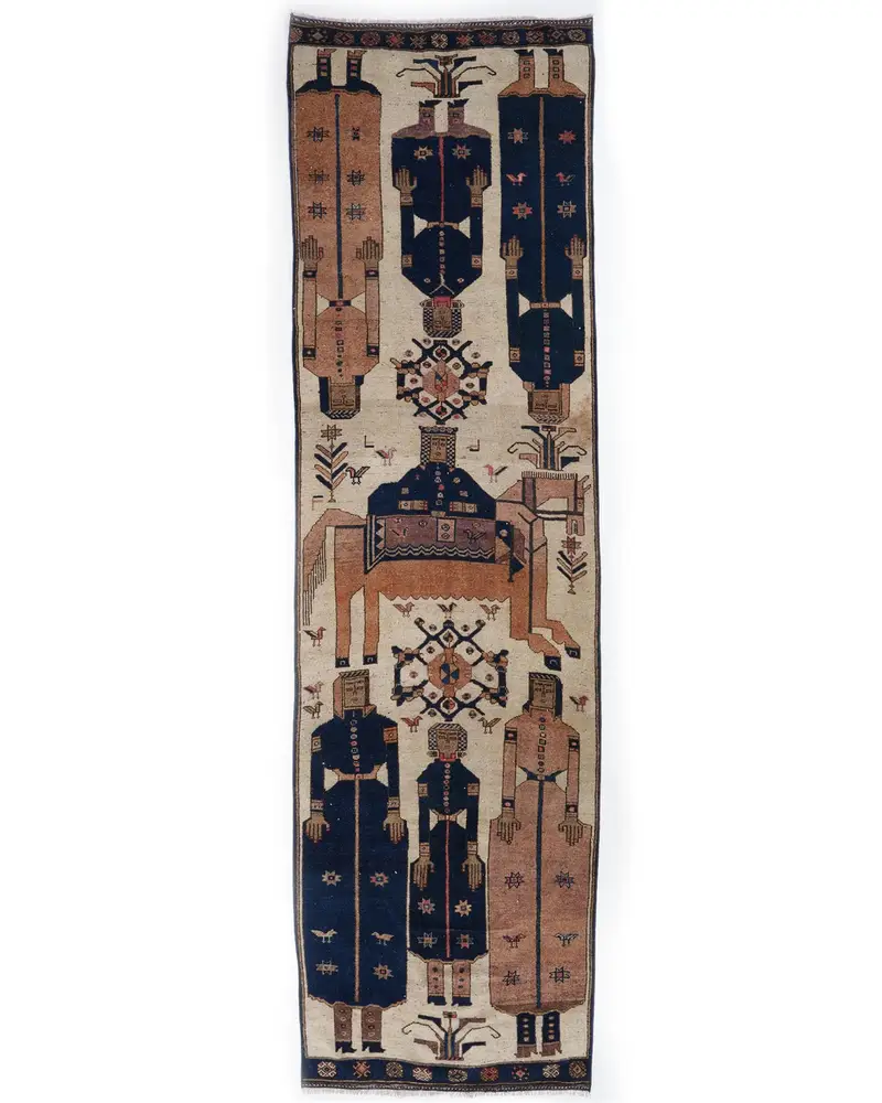 Mavi 3,5x13,5 ft Halı, Zarif Düz Renk Tasarımı