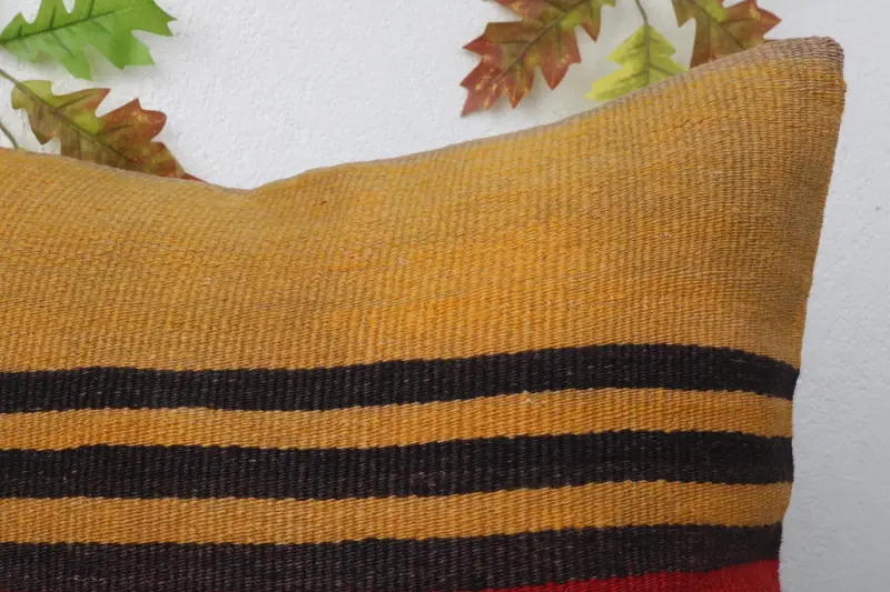 Turkish Kilim Pillow, Pillow Case, Boho Pillow Sham Cover, Kilim Cushion Sham, Shabby Chic Pillow Sham, 20x20 Yellow Cushion Cover - 5