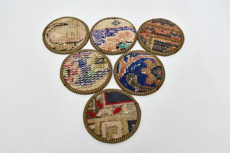 Blue and Beige Round Coasters, Traditional Oriental Coasters