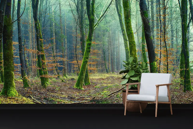 Zarif Baskılı Orman Manzarası Duvar Kağıdı - Doğanın Huzuru