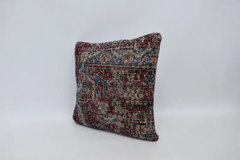Vintage Kilim Throw Pillow, Floor Pillow, Pillow for Sofa, 16x16 Red Cushion, Vintage Kilim Pillow, Lounge Throw Cushion Cover, Cushion Cover - 4