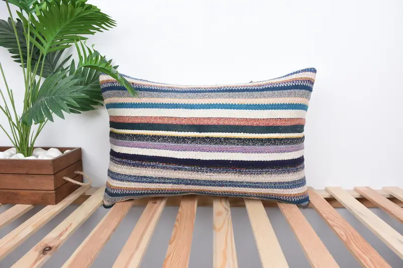 Home Decor Pillow, Cushion Cover, Pillow for Sofa, 16x24 Blue Cushion Case, Interior Designer Pillow, Couch Pillow Cover, Sofa Bolster Pillow Case - 1