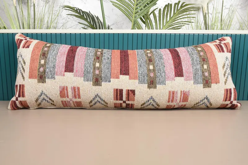 Turuncu Güneybatı Nakışlı Yastık, 16x42 El Yapımı Kırlent