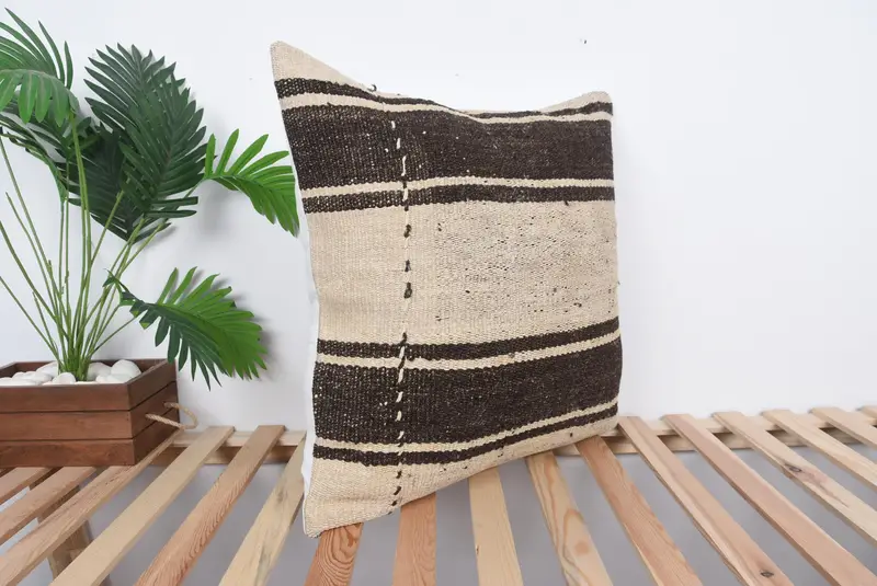 Kilim Cushion Sham, 24x24 Beige Pillow Cover, Outdoor Pillow Sham, Cushion, Pillow for Sofa, Vintage Kilim Pillow, Luxury Pillow Sham - 4