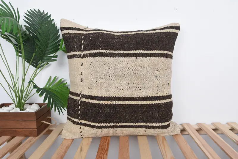 Kilim Cushion Sham, 24x24 Beige Pillow Cover, Outdoor Pillow Sham, Cushion, Pillow for Sofa, Vintage Kilim Pillow, Luxury Pillow Sham - 1