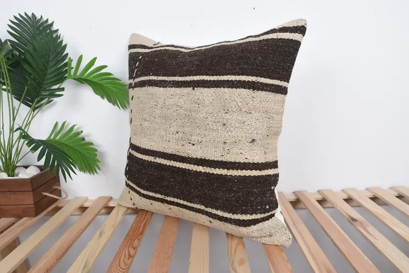 Kilim Cushion Sham, 24x24 Beige Pillow Cover, Outdoor Pillow Sham, Cushion, Pillow for Sofa, Vintage Kilim Pillow, Luxury Pillow Sham - 5
