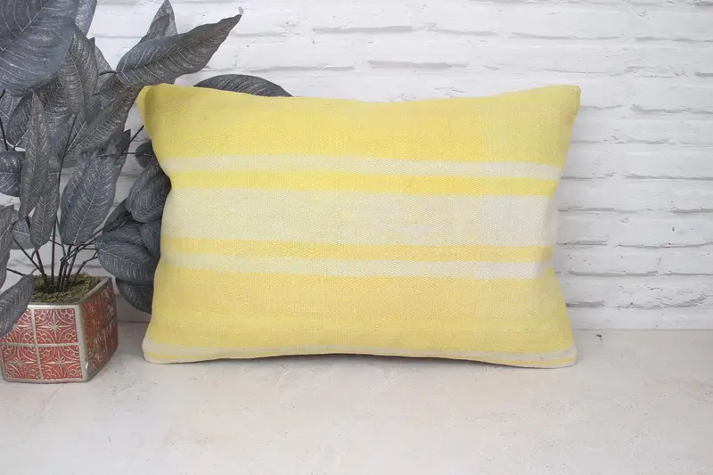 Kilim Cushion Sham, 16x24 Yellow Cushion, Pillow, Bohemian Cushion Cushion, Throw Kilim Pillow, Traditional Pillow Cover, Vintage Kilim Throw Pillow - 1