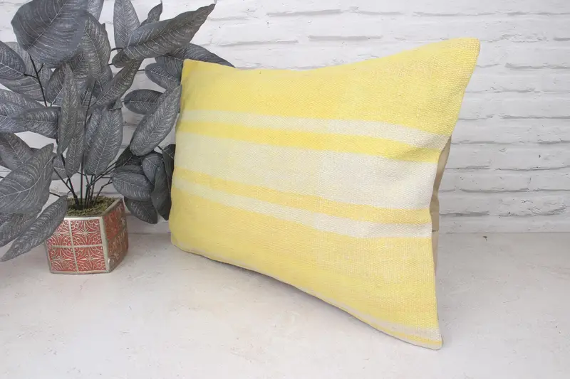 Kilim Cushion Sham, 16x24 Yellow Cushion, Pillow, Bohemian Cushion Cushion, Throw Kilim Pillow, Traditional Pillow Cover, Vintage Kilim Throw Pillow - 4