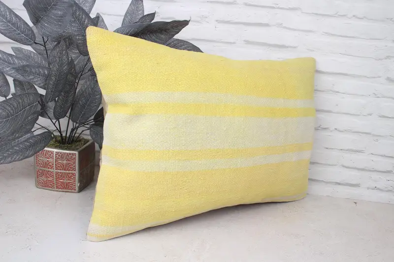 Kilim Cushion Sham, 16x24 Yellow Cushion, Pillow, Bohemian Cushion Cushion, Throw Kilim Pillow, Traditional Pillow Cover, Vintage Kilim Throw Pillow - 3