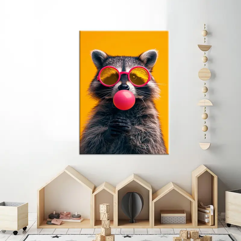 Raccoon with Bubble Gum, Raccoon Canvas Art, Funny Canvas Decor, Kids Room Decor, Abstract Wall Art, Modern Canvas Art, Personalized Gift - 1