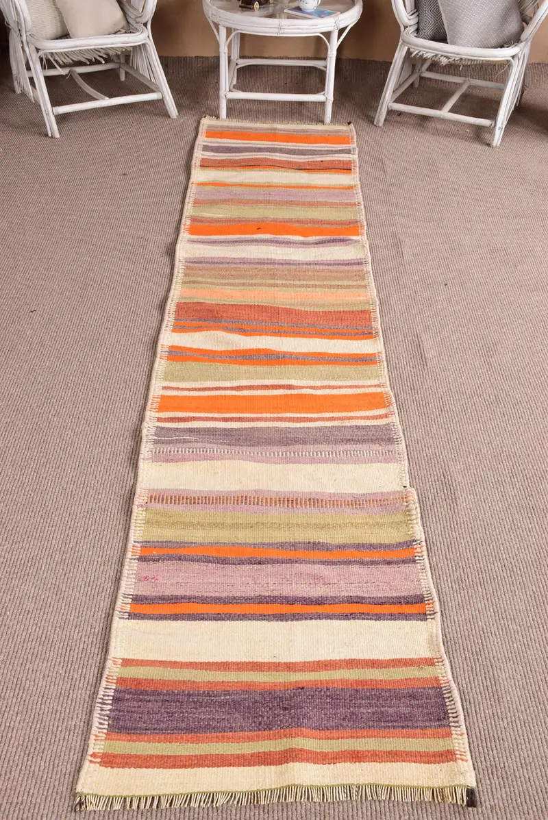 2.2x9.8 ft Türk Halısı, Vintage Runner Halısı, Turuncu Mor Patchwork Halı - 1