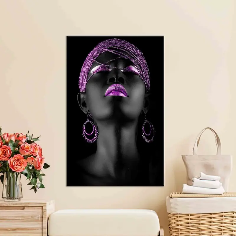Tuval Baskı Zarif Mor Pırıltılı Afrikalı Kadın