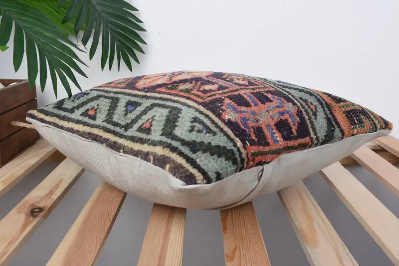 Bolster Throw Cushion Case, Vintage Pillow, Turkish Pillow, Comfy Throw Cushion, 16x16 Green Pillow Case, Antique Pillows, Cushion Cover - 6