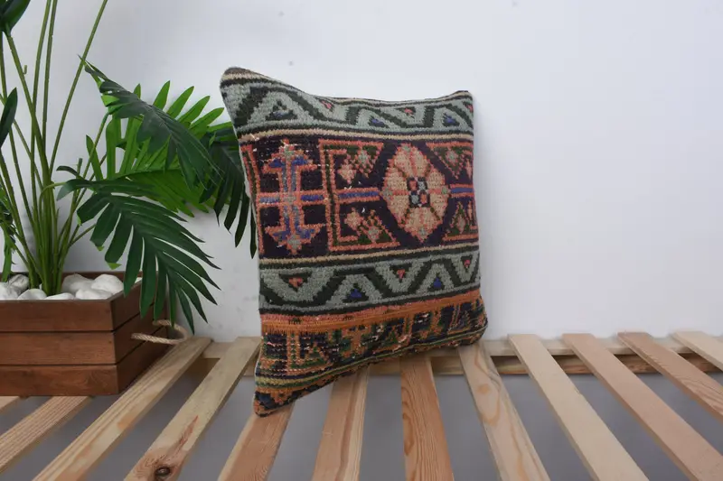 Bolster Throw Cushion Case, Vintage Pillow, Turkish Pillow, Comfy Throw Cushion, 16x16 Green Pillow Case, Antique Pillows, Cushion Cover - 4