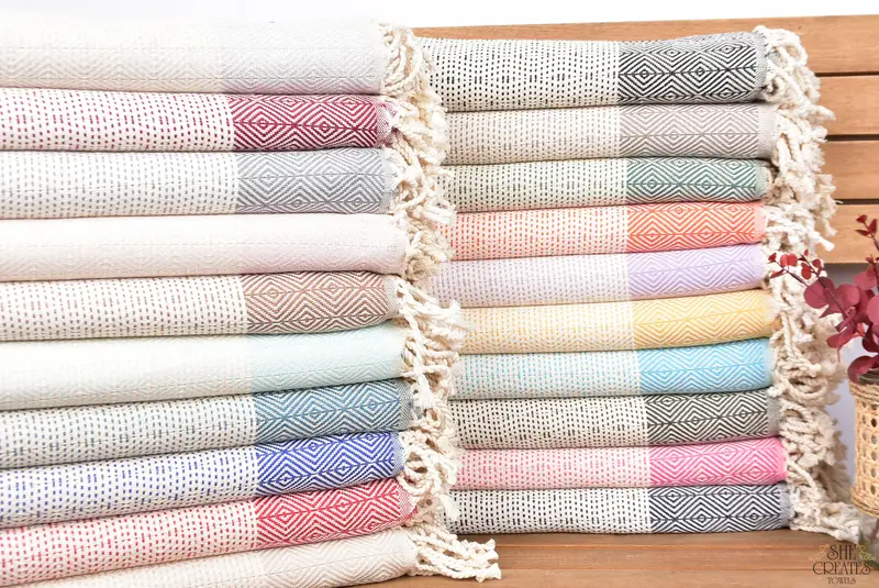 Gift For Wedding Day, 70x40 Cotton Diamond Towel, Handmade Gift, Best Friend Gift Ideas, Wedding Hand Made Gift, Home Decor Gifts, Housewarming Gift - 1