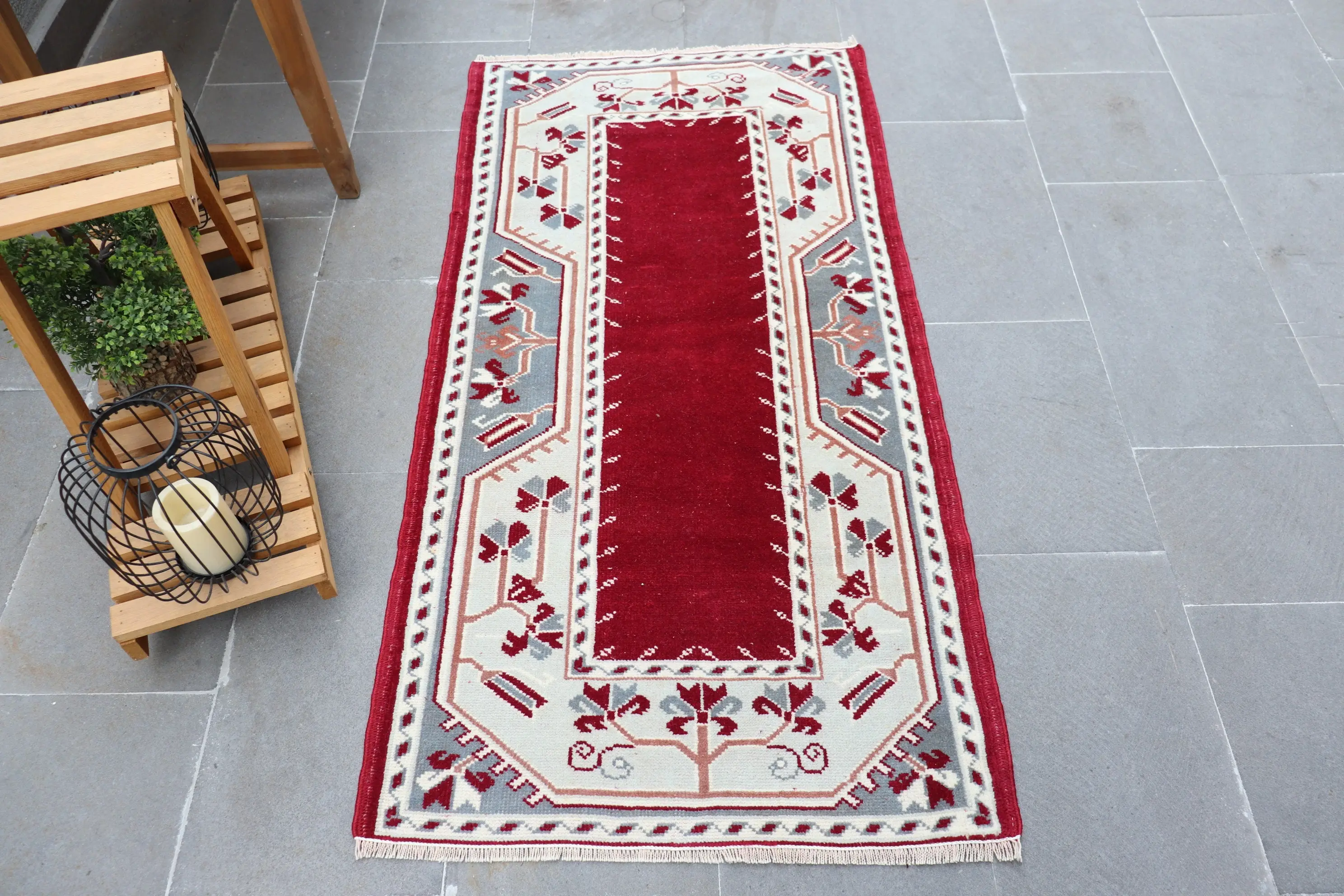 Turkish Vintage Rug, 2.5x4.8 ft Small Rug, Red Gray Moroccan Rug - 1