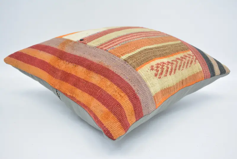 Turkish Pillow, Vintage Kilim Throw Pillow, 16x16 Orange Pillow, Handwoven Cushion Case, Wholesale Cushion, Vintage Kilim Pillow, Pillow Case - 6