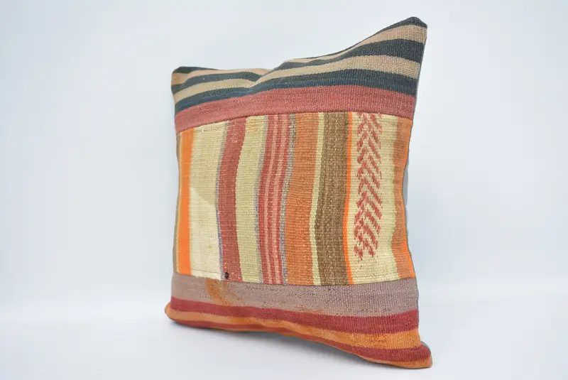 Turkish Pillow, Vintage Kilim Throw Pillow, 16x16 Orange Pillow, Handwoven Cushion Case, Wholesale Cushion, Vintage Kilim Pillow, Pillow Case - 4
