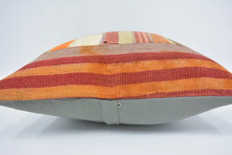 Turkish Pillow, Vintage Kilim Throw Pillow, 16x16 Orange Pillow, Handwoven Cushion Case, Wholesale Cushion, Vintage Kilim Pillow, Pillow Case - 5