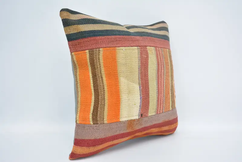 Turkish Pillow, Vintage Kilim Throw Pillow, 16x16 Orange Pillow, Handwoven Cushion Case, Wholesale Cushion, Vintage Kilim Pillow, Pillow Case - 3