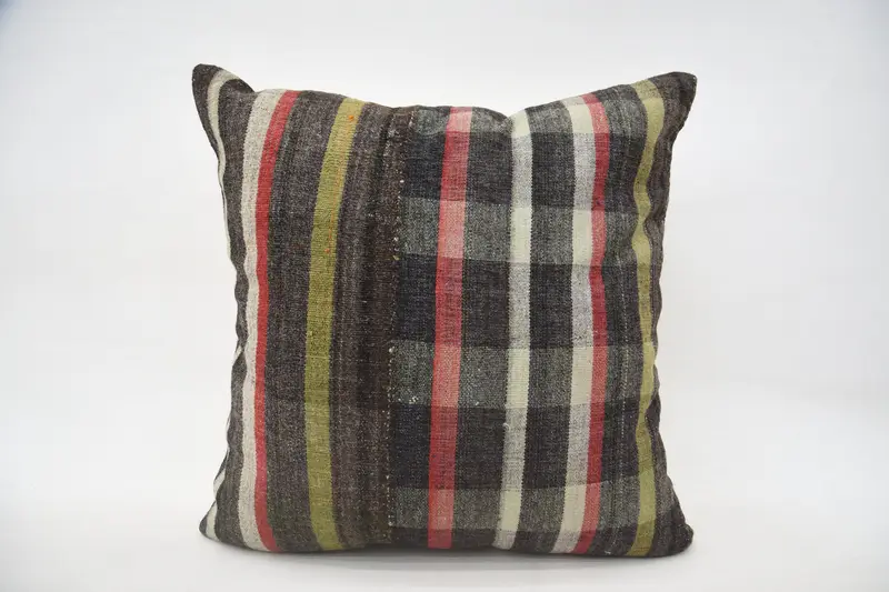 Antique Pillows, 24x24 Brown Pillow, Crochet Pattern Cushion, Cushion Case, Pillow for Sofa, Vintage Kilim Pillow, Office Chair Cushion Case - 1