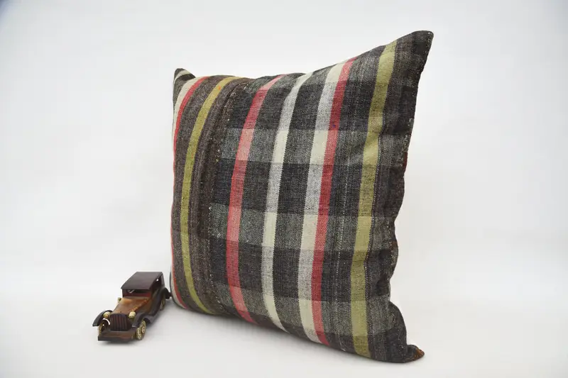 Antique Pillows, 24x24 Brown Pillow, Crochet Pattern Cushion, Cushion Case, Pillow for Sofa, Vintage Kilim Pillow, Office Chair Cushion Case - 3