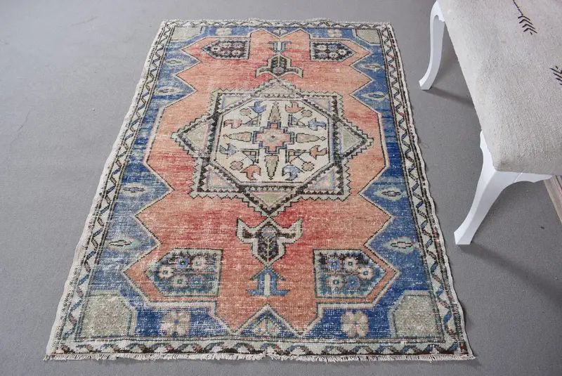 Orange & Blue Striped Rug, 3,9x5,7 ft Vibrant Decor