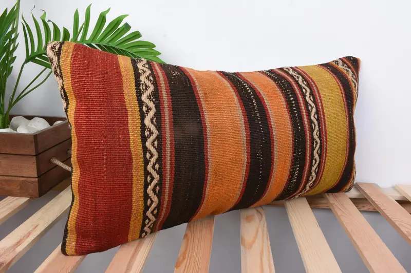 Antique Pillows, Boho Pillow, Pillow, Boho Chic Cushion Cover, Vintage Throw Cushion Cover, Kilim Pillow Cover, 12x24 Orange Cushion - 5