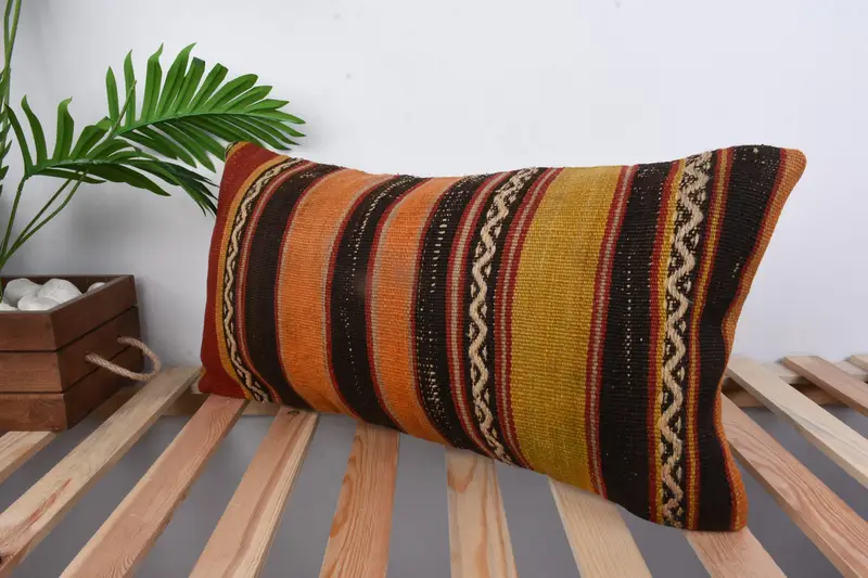 Antique Pillows, Boho Pillow, Pillow, Boho Chic Cushion Cover, Vintage Throw Cushion Cover, Kilim Pillow Cover, 12x24 Orange Cushion - 4