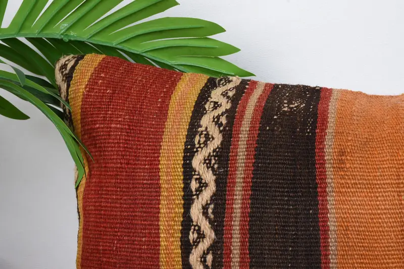 Antique Pillows, Boho Pillow, Pillow, Boho Chic Cushion Cover, Vintage Throw Cushion Cover, Kilim Pillow Cover, 12x24 Orange Cushion - 2