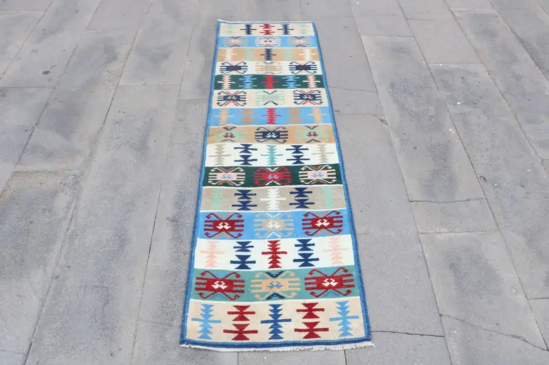 1,8x5,9 ft Teppich, türkischer Vintage Läuferteppich, blauer Oushak Wollteppich - 1