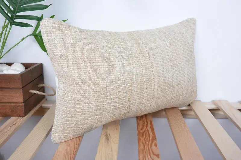 Ethnical Kilim Rug Pillow, Turkish Rugs Pillow Case, Vintage Kilim Throw Pillow, 12x20 Beige Pillow Cover, Pillow, Handmade Kilim Cushion - 4