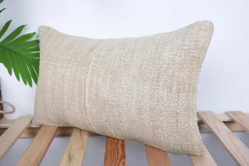 Ethnical Kilim Rug Pillow, Turkish Rugs Pillow Case, Vintage Kilim Throw Pillow, 12x20 Beige Pillow Cover, Pillow, Handmade Kilim Cushion - 5