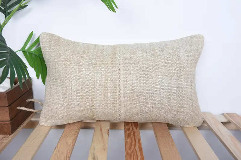 Ethnical Kilim Rug Pillow, Turkish Rugs Pillow Case, Vintage Kilim Throw Pillow, 12x20 Beige Pillow Cover, Pillow, Handmade Kilim Cushion - 1