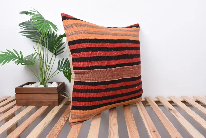 Turkish Corner Cushion Cover, 24x24 Red Pillow Sham, Home Decor Pillow, Rustic Pillow Sham, Antique Pillows, Vintage Kilim Throw Pillow, Pillow - 4