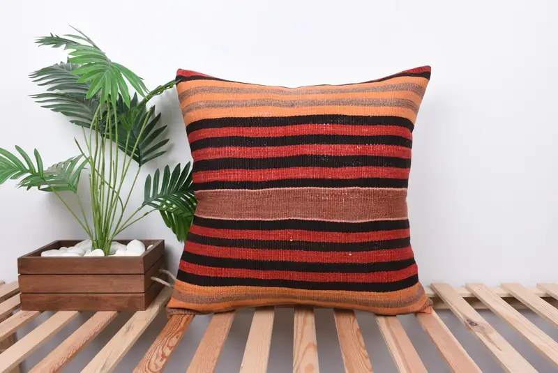 Turkish Corner Cushion Cover, 24x24 Red Pillow Sham, Home Decor Pillow, Rustic Pillow Sham, Antique Pillows, Vintage Kilim Throw Pillow, Pillow - 1